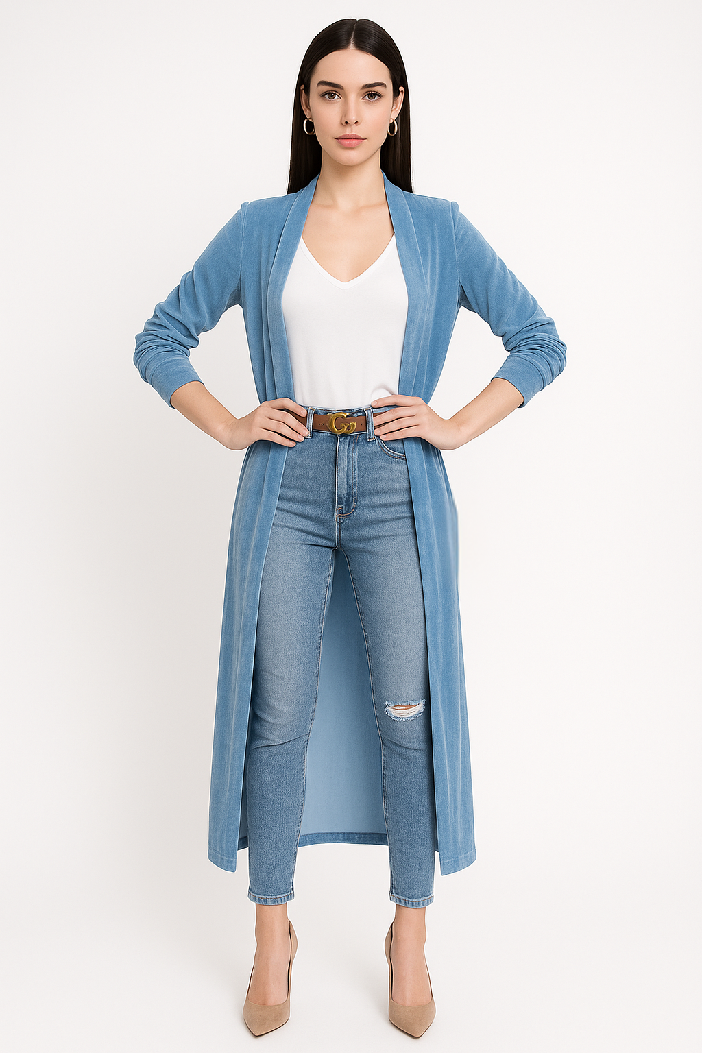 Women's Long Velvet Cardigan