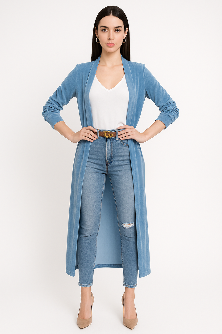 Women's Long Velvet Cardigan