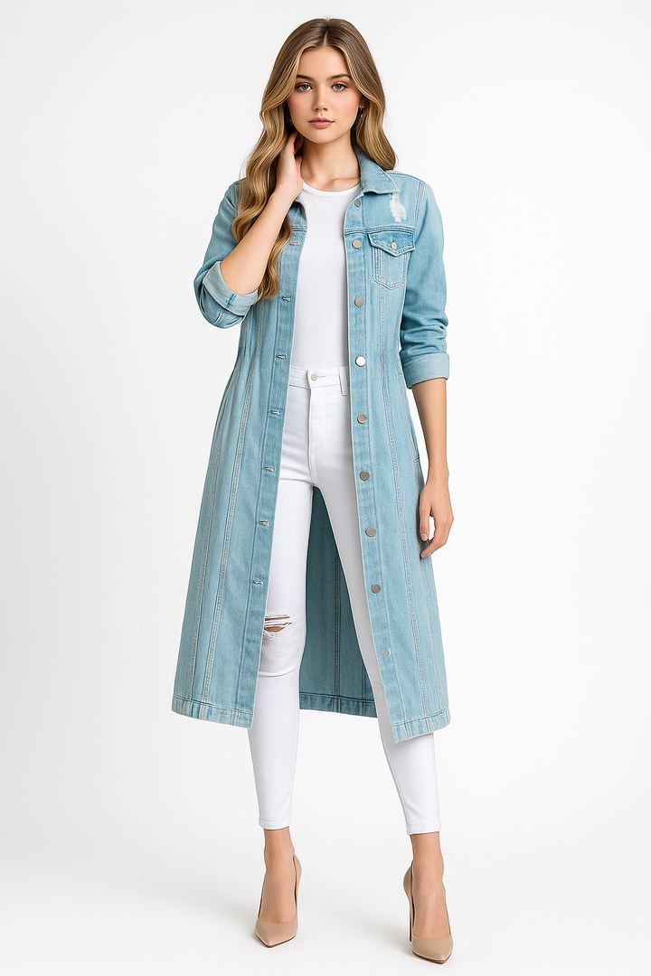 Women's Longline Denim Trench Coat