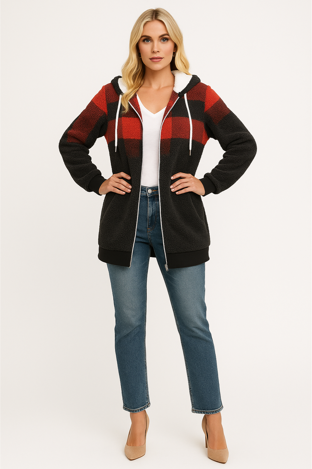 Women's Plush Fleece Oversized Hooded Sweatshirt Jacket