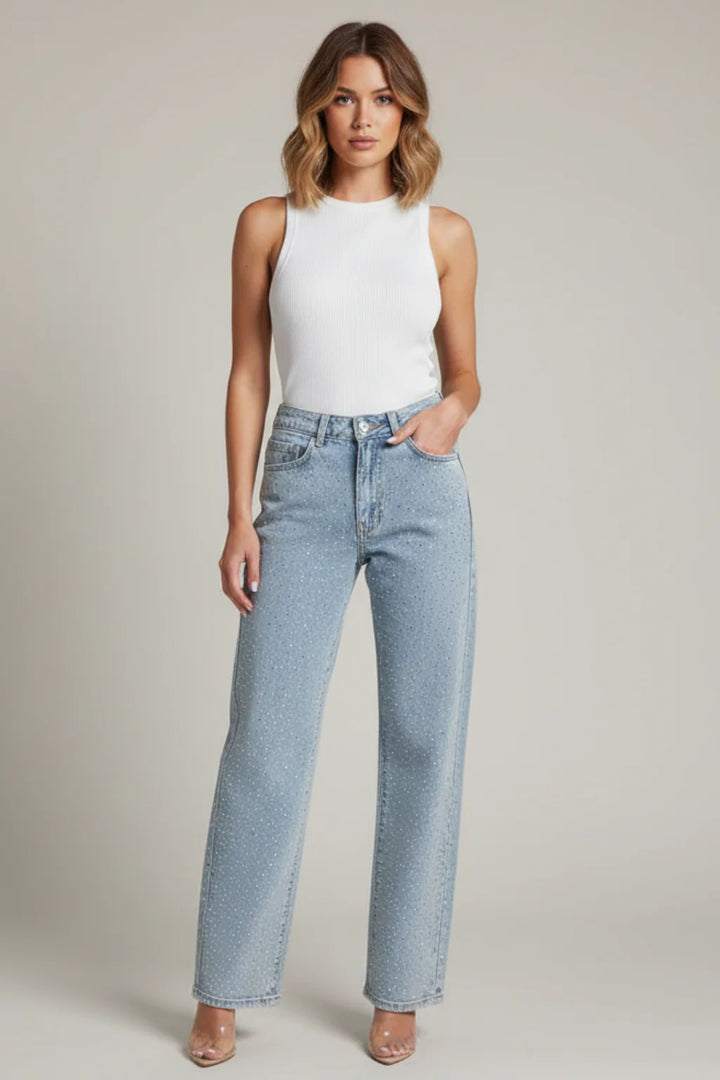 Women’s Rhinestone Embellished Straight Leg Jeans