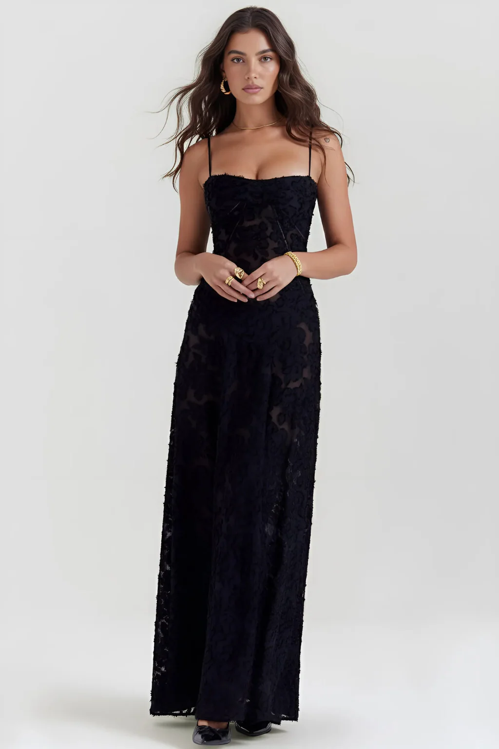Women’s Sheer Elegance Lace Maxi Dress