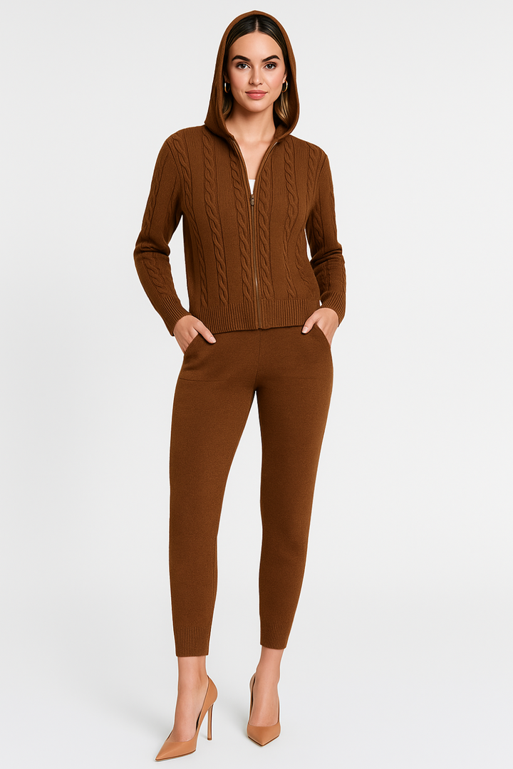 Women's Two-Piece Set with Zip-Up Hooded Top
