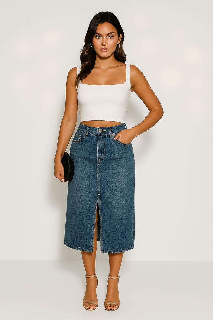 Women’s High Waist Denim Midi Skirt